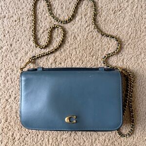 Coach Bea Blue Leather Crossbody with Gold Chain